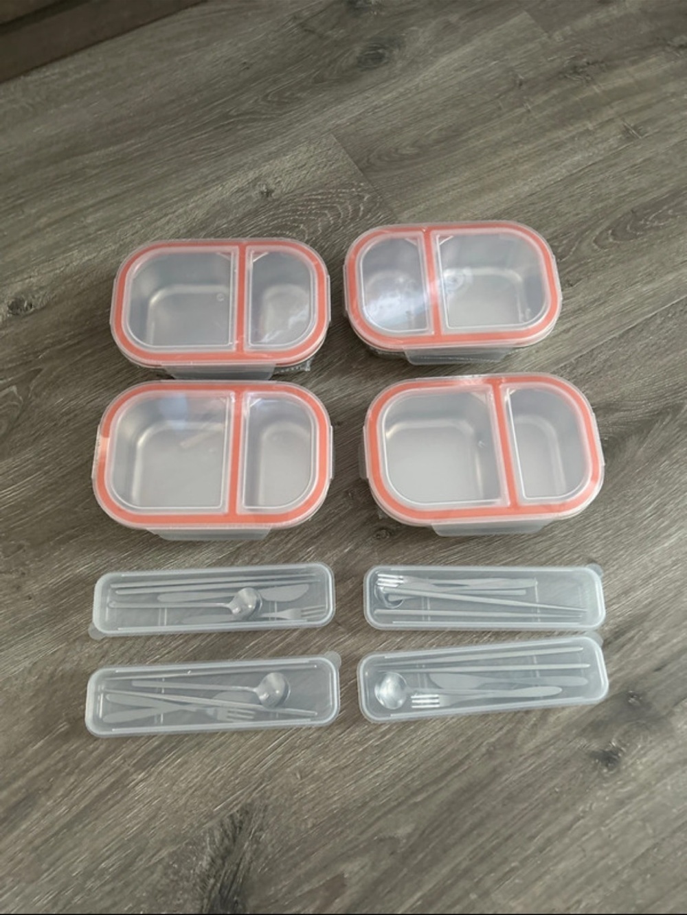 Airtight Pink-Trim Bento Meal Prep Containers with Cutlery Set - 4-Pack